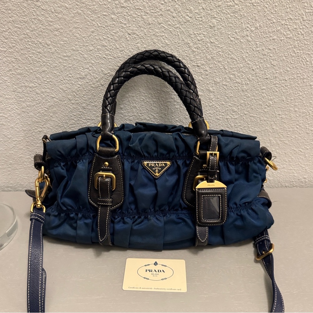 Authentic Prada Tessuto Gaufre Satchel in Bluette